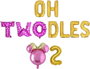 Oh Twodles Birthday Balloons, Pink Oh Twodles Balloon Birthday Banner Minnie Mouse Party Supplies Number 2 Balloon for 2nd Second Girl Minnie Mouse Birthday Party Decoration 13PCS Kit of Geloar (Pink)