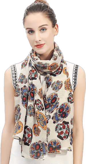 Lina & Lily Lightweight Sugar Skull Print Scarf Shawl