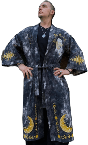 Embroidered Moon and Constellation Kimono