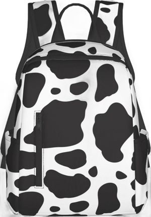 EOUNMSU Black White Cow Print Backpack Student Bookbag 14.7 inch Laptop Bags with Side Pockets, Casual Comfort Zipper Backpacks Rucksack Travel Daypack for Men Women Hiking Camping Style-02