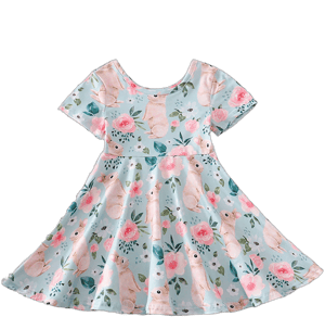 Rylee Faith Designs Floral Blue Rabbit Twirl Dress