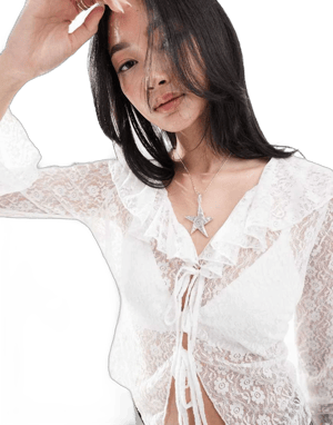 Daisy Street Frill Front Vintage Lace Blouse