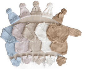 Newborn Coming Home Outfit with Knitted Baby Chunky Sweater, Bloomers, Socks and Hat with Pom Pom, Unisex Baby Knitted Sweater Outfit