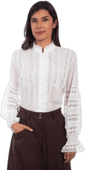 Scully Women's Crochet Trim Leather Blouse