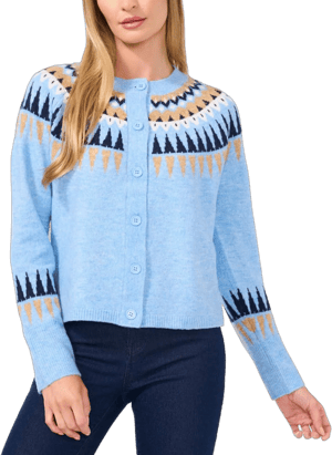 CeCe Women's Fair Isle Crewneck Cardigan