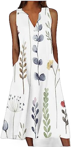 My of Orders Deals of The Day Lightning of Deals Today Prime Outdoor Maxi Dresses for Women 2024 Sleeveless Casual Summer Dress Floral Print V-Neck Boho Sundress Long Dress with Pockets