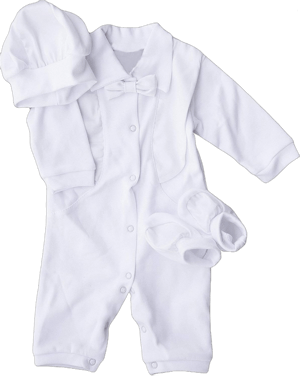 Baby Boy 3 Pcs Set Christening Baptism Long Sleeve White Cotton Formal Outfit