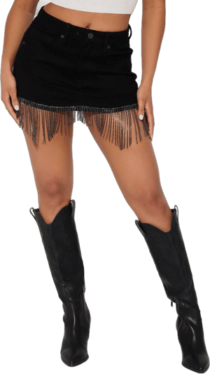 Fashion Nova Star Girl Embellished Fringe Micro Mini Skirt