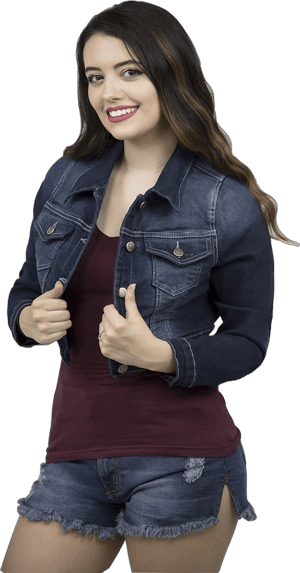 Skylinewears Women's Button Down Long Sleeve Cropped Denim Jean Jacket with Pockets Medium Dark Blue