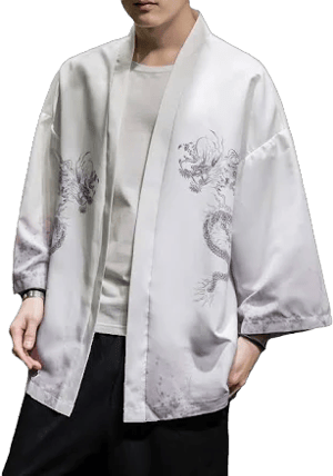 PRIJOUHE Men's Japanese Kimono Cardigan Jackets Casual Long Sleeve Open Front Coat Lightweight Yukata Outwear