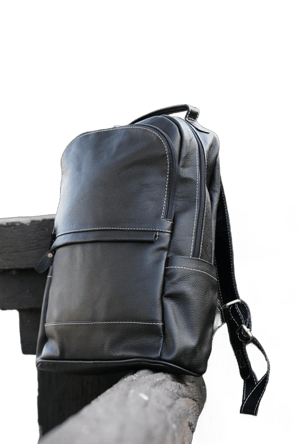 Handmade Black Leather Backpack – Genuine Cowhide, Laptop Compartment, Unisex Travel & Work Bag