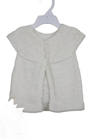 White baby sweater, handknit baptismal clothing, short sleeve baby knits, unisex baby cardigan sweater