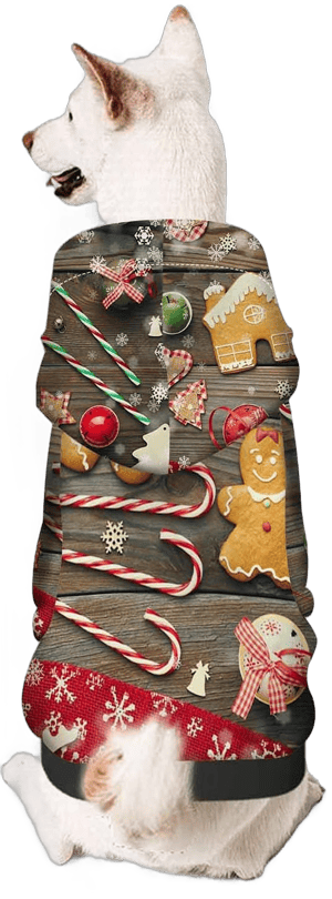 WONDERTIFY Gingerbread Pet Hoodie Christmas Homemade Cookies Brown Wooden Dog Cat Clothes Sweaters with Hat Coat Jacket Fashion Outfit for Puppy XXL