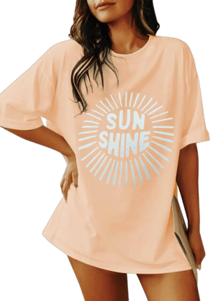 Women's Oversized Sunshine Letter Sun Print T-Shirt