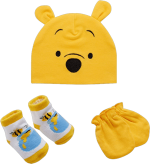 Disney Newborn Baby Boys’ Take Me Home Layette Gift Set: 3D Ear Hat, Socks and Mitten: Mickey Mouse, Winnie The Pooh Pooh Bear 0-3 Months