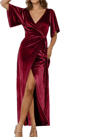 BerryGo Women's Velvet V Neck Wrap Maxi Dress