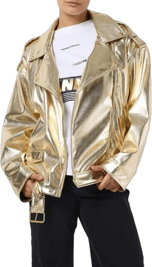 Noisy May Women's Maddie Paulina Metallic Faux Leather Jacket