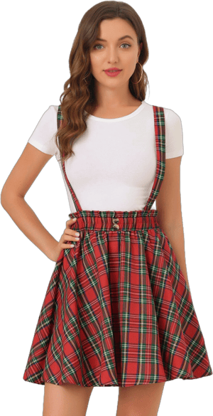 Allegra K Women's Plaid Pleated Mini Tartan Skater Overall