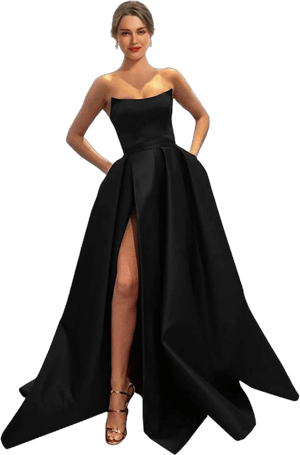 MllesReve Womens Long Strapless Satin Prom Dress Sleeveless Slit Evening Ball Gown with Pockets