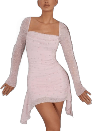 Oh Polly Embellished Cowl Neck Long Sleeve Mini Dress