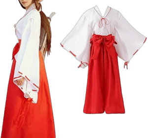 Kikyo Miko Costume White Kimono Red Hakama Pants Outfit Japanese Anime