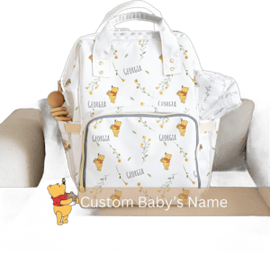 Classic Winnie Pooh Diaper Backpack Baby Shower Gift New Mom Bag Pooh Bear Swaddle Set Blanket Newborn Outfit Personalized Welcome Baby Gift