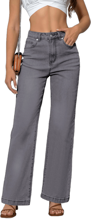 ETTELO Women's Mid-Waisted Straight Leg Lightweight Tummy Control Jeans