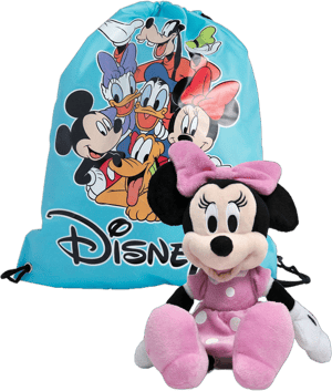 Girls Disney Pink 11" Minnie Mouse Plush Toy w/ 15" Cinch Drawstring Bag Set