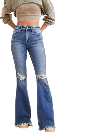 Flying Monkey Women's High Rise Flare Stretch Jeans