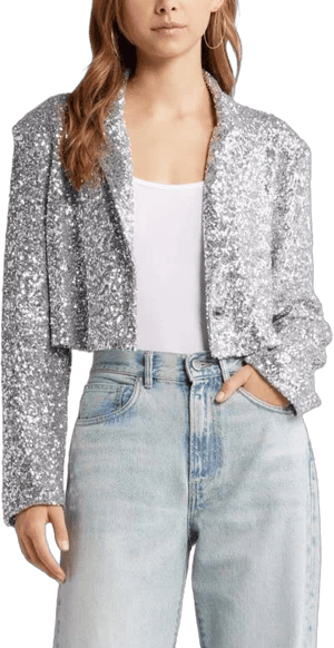 Open Edit Sequin Crop Blazer