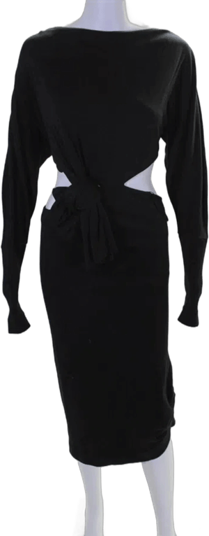 Womens Long Sleeves Cut Out Maxi Dress Black Wool