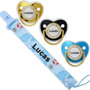 4Pcs, Personalized Pacifier with Name, Custom Pacifier Clip, Baby Gift for Newborn Boys and Girls, Baby Accessory Baby Stuff with Name (0-6 Months) (Blue)