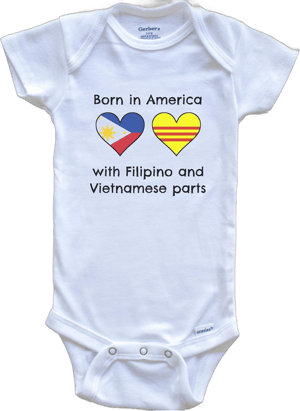 Born in America with Filipino and Vietnamese Parts Philippines Vietnam Heart Flags Baby Bodysuit 0-3 Months White