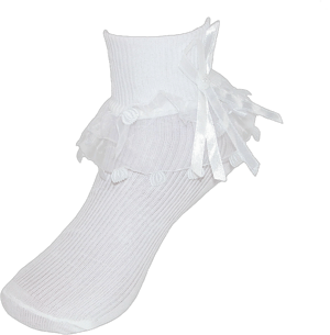 CTM Girls' Lace Ruffle Anklet Socks with Pearl Accent