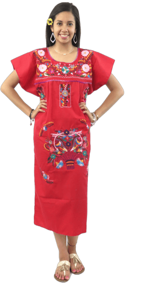 Mexican Dress Puebla Women's Hand Embroidered Floral Dress