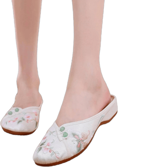 Handmade Silky Floral and Butterfly Embroidery Slippers