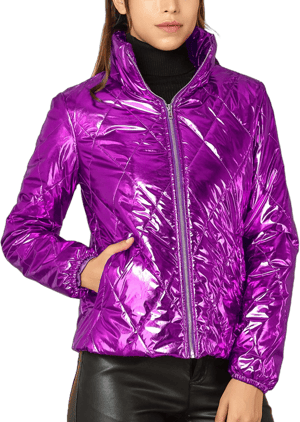 Allegra K Junior's Holographic Zipper Puffer Jacket