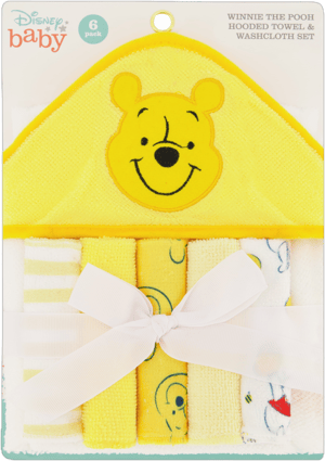 Disney Baby Winnie the Pooh Hooded Towel with 5 Piece Washcloth Set