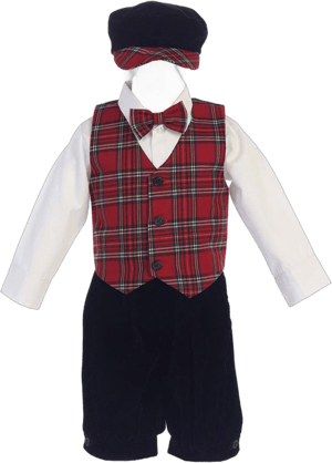 Lito Baby Boys Red Black Plaid Pattern Vest Velvet Knicker Set Outfit 6-12M