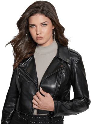 GUESS Women's Rochelle Cropped Faux-Leather Moto Jacket