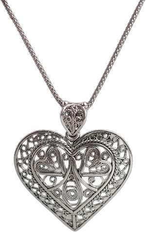 925 Sterling Silver Artisan Crafted Filigree Heart Pendant Necklace