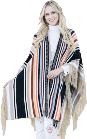 Modern Serape Print Ruana with Tassel Trim