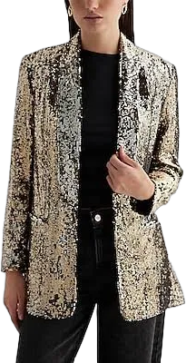 Sequin Open Front Oversized Boyfriend Blazer