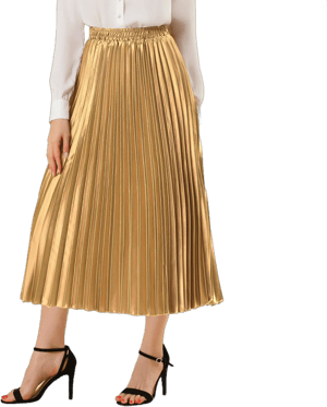 Allegra K Women's Metallic Shiny Accordion Pleated Midi Skirt