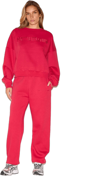 Women's PRETTYLITTLETHING Red Oversized Embroidered Cuffed Sweatpants