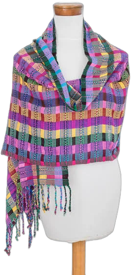 Novica Colorful Cotton Shawl Crafted in Guatemala