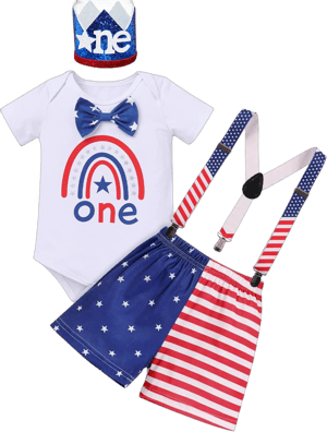 AWIBMK Baby Boys Suits Set T-Shirt Overalls Suspenders Shorts Pants Wedding Tuxedo Outfits Cake Smash Formal Clothes Blue Red Stripe Stars 6-12Months