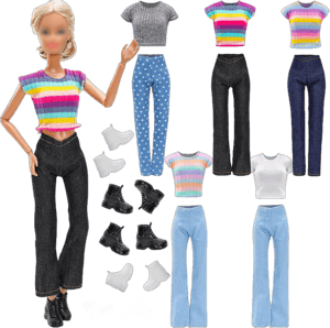 11.5 Inch Girl Doll Clothes Including 5 T-Shirt Casual Classic Tops, 5 Denim Pants, 5 Sneakers for 11.5 Inch Girl Dolls Regular Outfits Accessories for Dolls