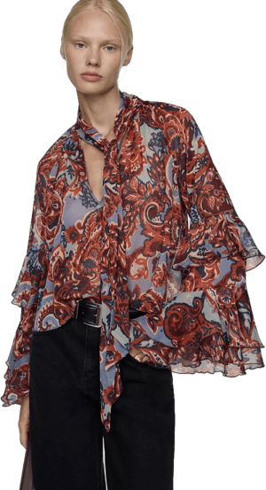 MANGO Women's Ruffled Paisley Blouse