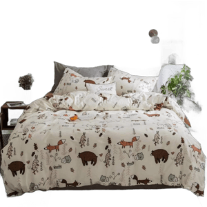 Houseri Beige Bear Comforter Set Twin Size 3 Pieces Toddler Girls Boys Woodland Theme Cartoon Bedding Sets Ultra Comfy Fox Rabbit Forest Animal Print Breathable Soft Bed Quilt Blanket Twin Kids Gift Twin(68''*90''-Comforter) 4-beige Bear